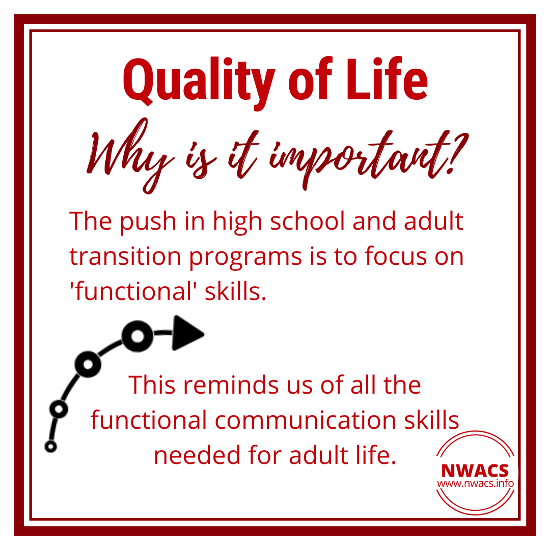 Infographic about more of why quality of life is important, highlighting all of the functional communication skills needed for adult life.