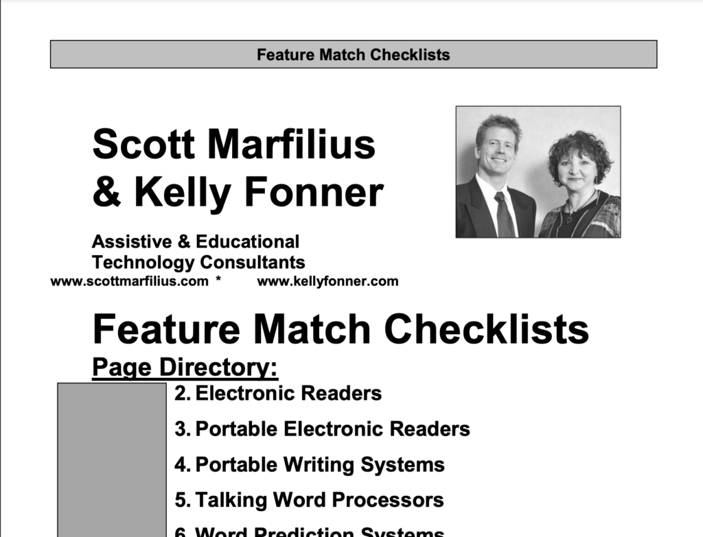 screenshot of part of the Feature Matching Checklists from Scott Marfilius and Kelly Fonner