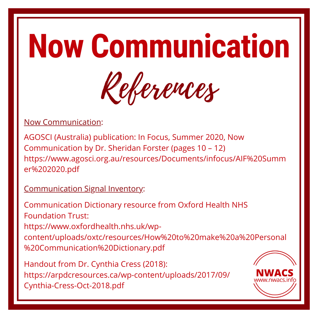 Infographic with references related to the topic of Now Communication and communication signal inventories.
