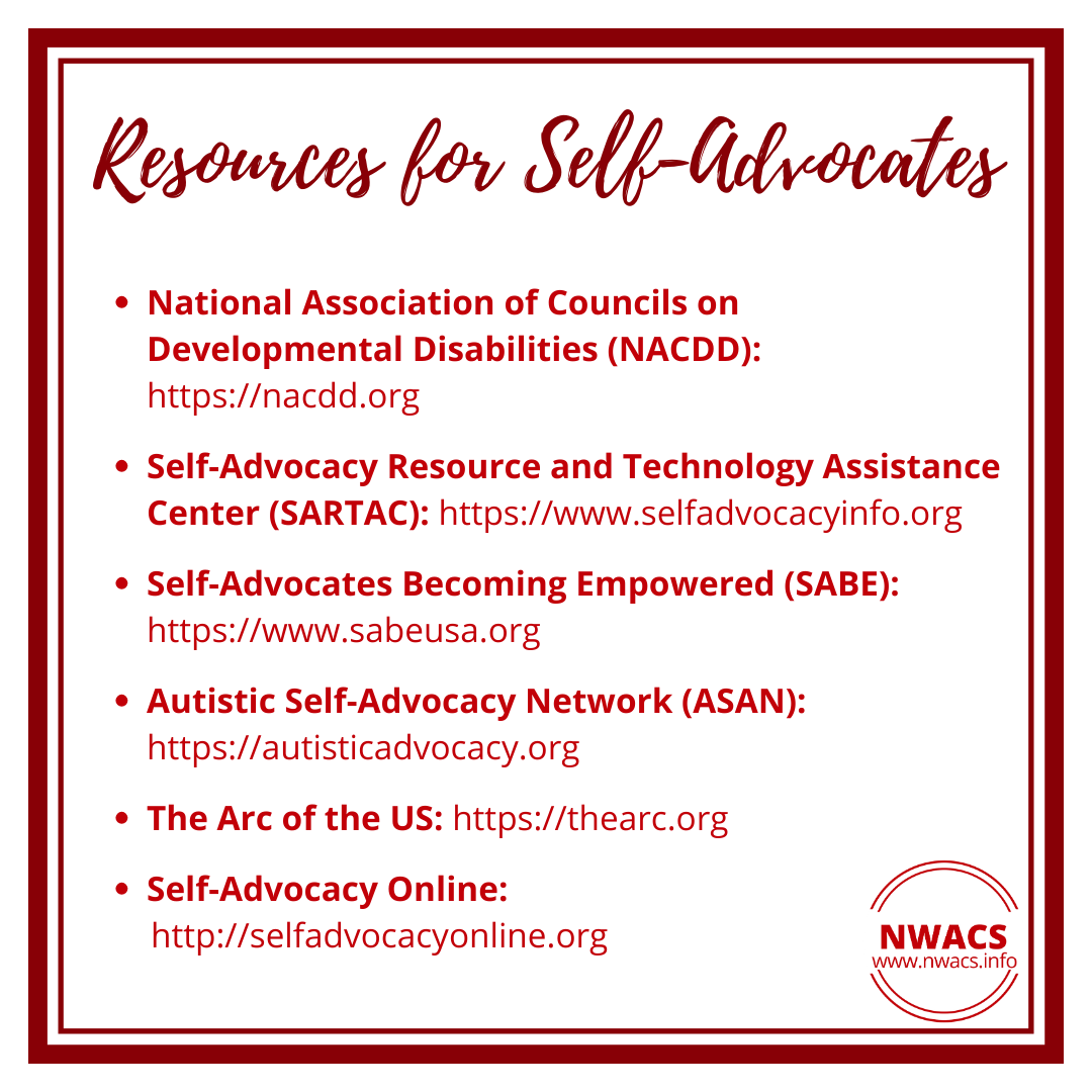 Infographic with resources for self-advocates