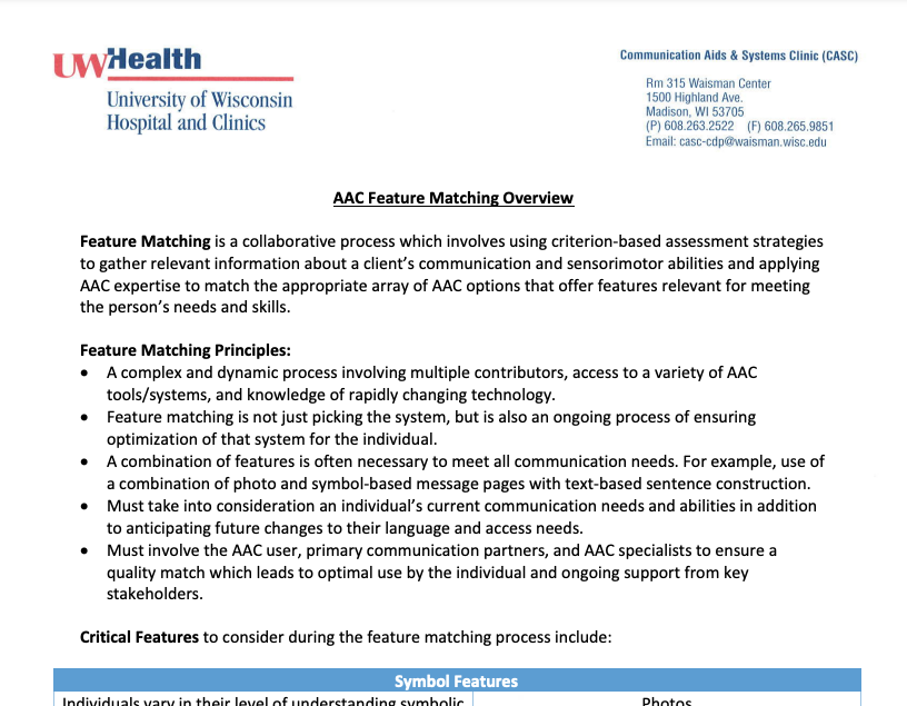 screenshot of part of the AAC Feature Matching Overview document