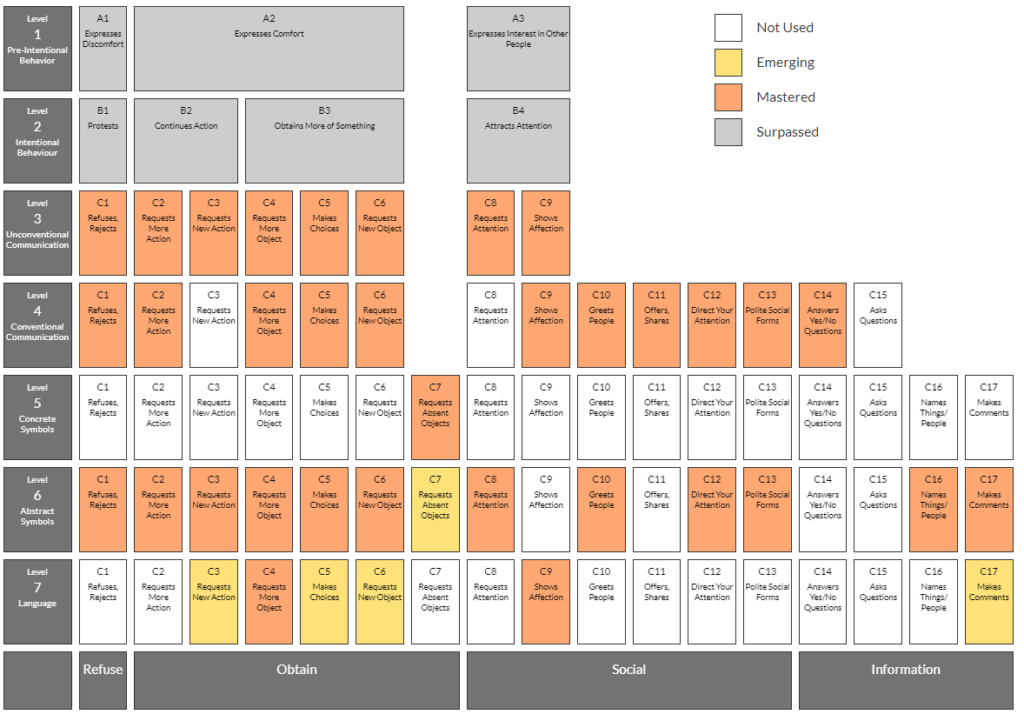 screenshot of the Communication Matrix grid of skills