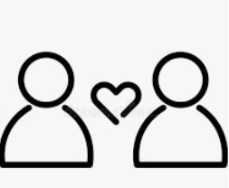 line drawing of a heart between to peg people to represent a relationship