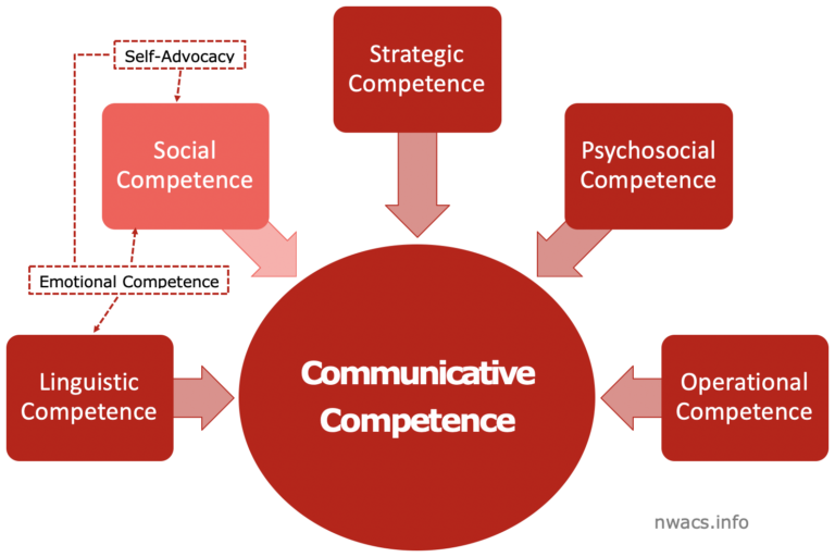Infographic showing the seven skill areas that make up what we call communicative competence. The social skill area is highlighted.