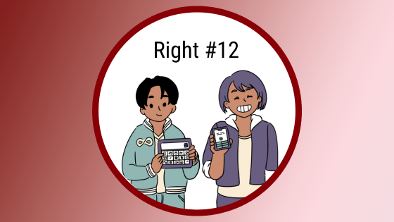 drawing of two people standing next to each other; one is holding up an AAC tablet and the other is holding up an AAC device the size of a smart phone