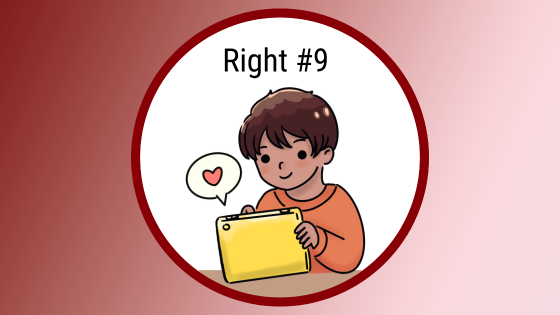 drawing of a person communicating something with an AAC device; there is a speech bubble with a heart in it coming from the device