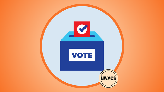 graphic of a ballot sticking out of a ballot box. The box has the word "VOTE" on it.