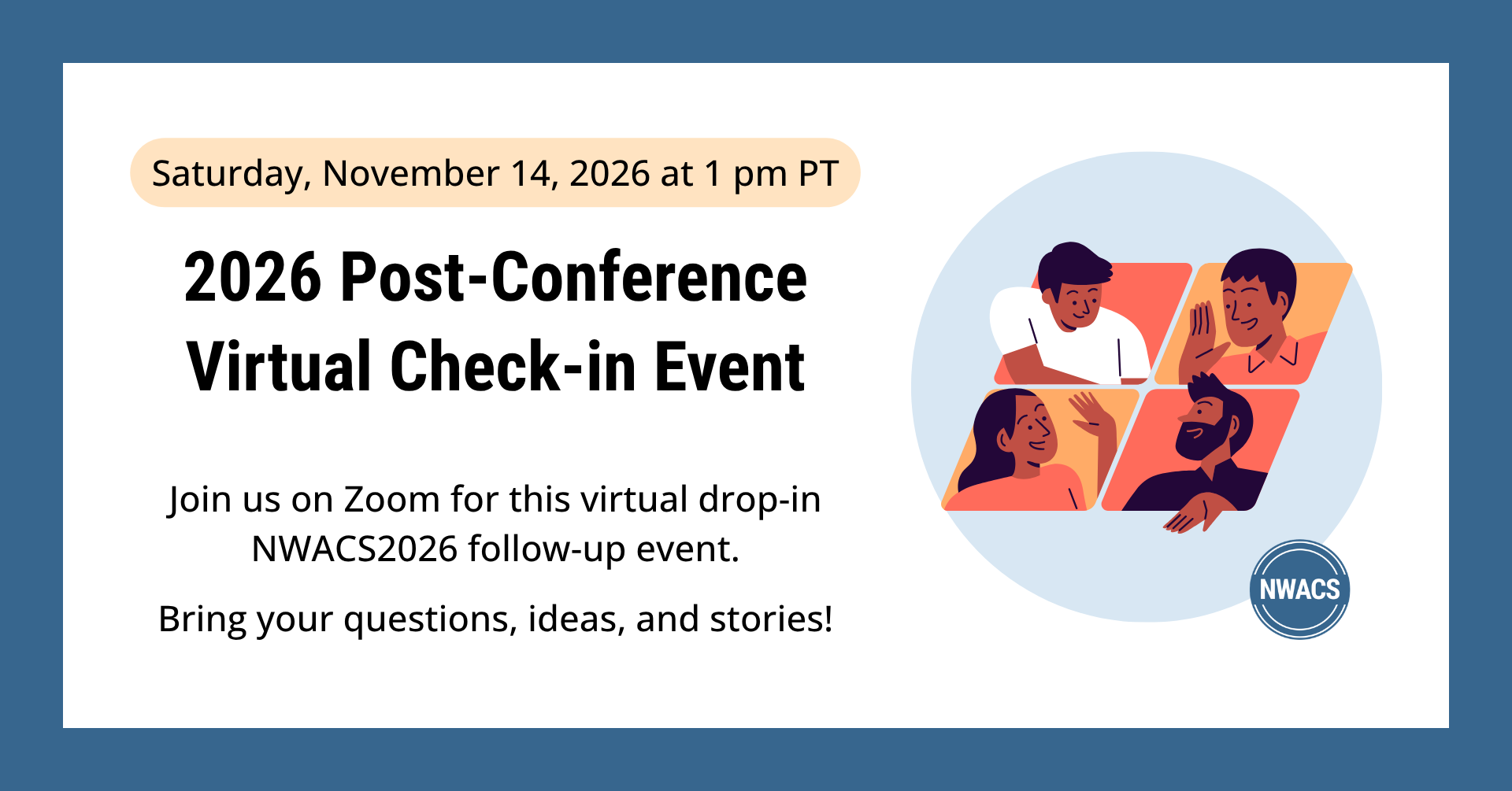2026 Post-Conference event flyer; a cube of squares with people in them looking at each other